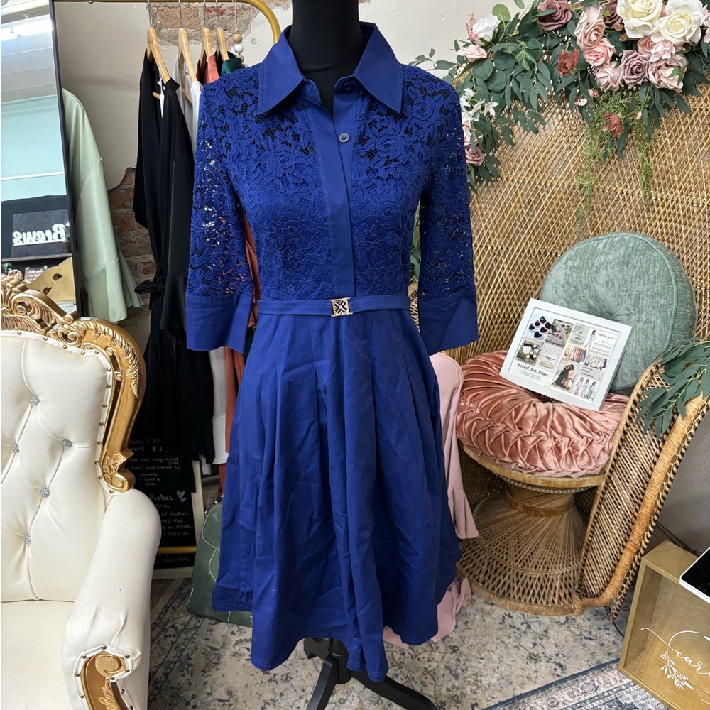 Elegant Blue Lace Dress